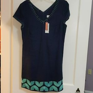 Vineyard Vines Navy/Teal Linen Dress sz8 NWT